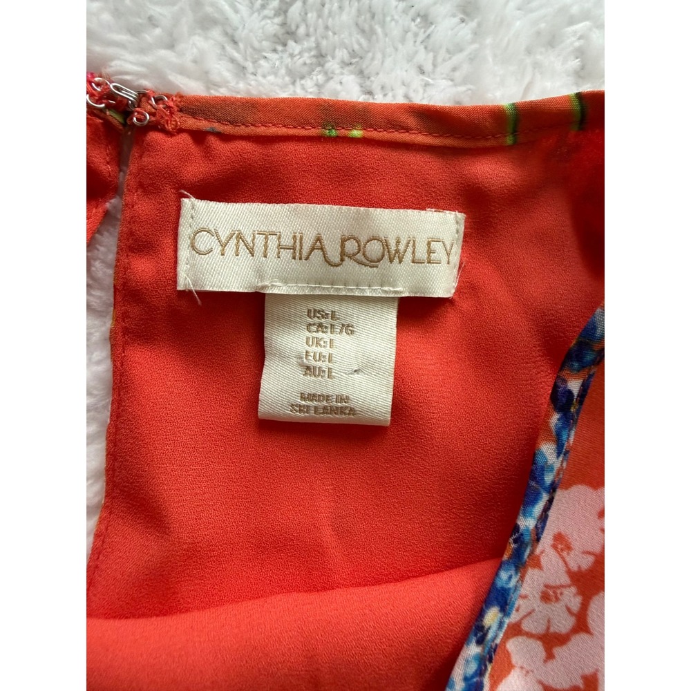 Cynthia Rowley Orange Floral Halter Neck Sleeveless Blouse Large EUC - Picture 5 of 9